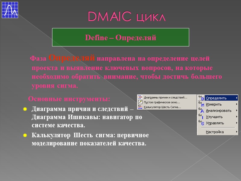 DMAIC цикл Define – Определяй     Фаза Определяй направлена на определение